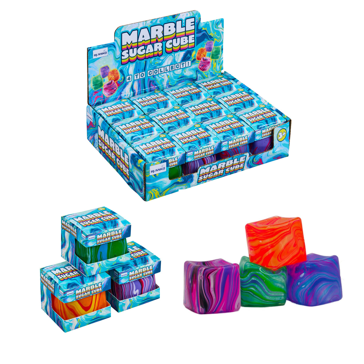 Sugar Squishy 6cm Marble Cube Quantities of 12 Wholesale