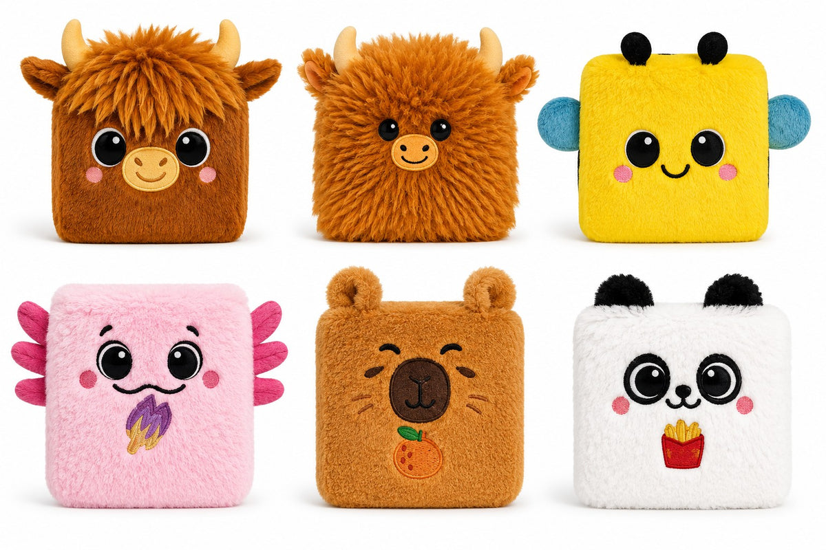 Squishy Plush Cube Bag Clip in CDU Quantities of 12