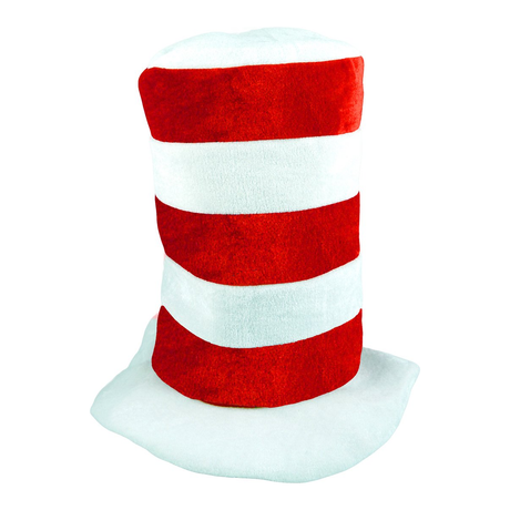 Childrens red white tall hat for book day cat theme fancy dress.