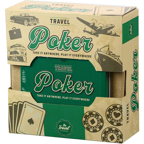 Funtime Gifts Travel Poker portable pocket-sized game tin set, multi-coloured.