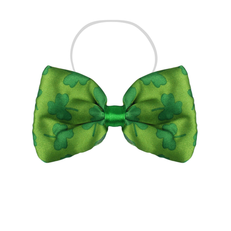 Green Shamrock Bow Tie with elastic for St. Patrick's Day celebrations.