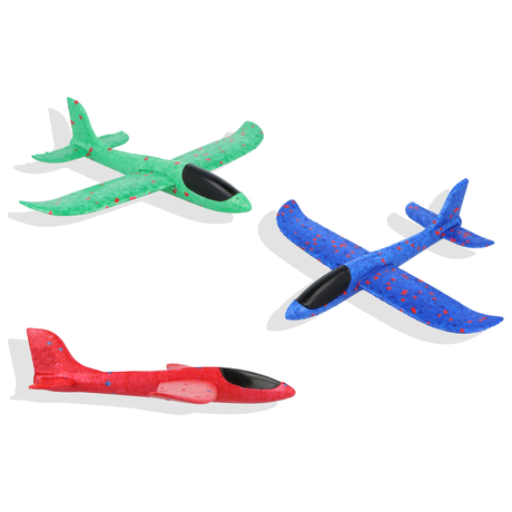 Single large foam airplane glider in red, green, and blue for kids outdoor play.