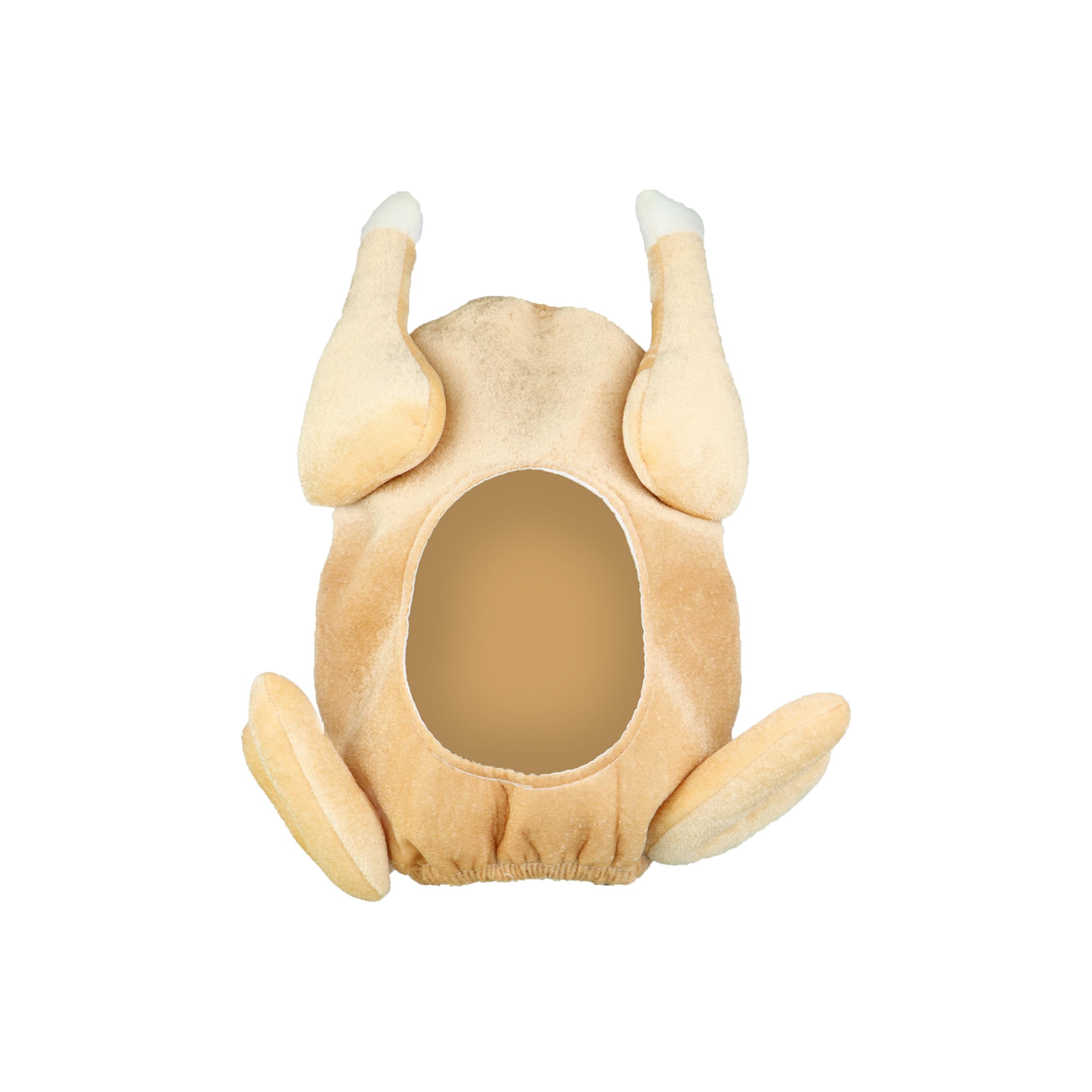 Single adult full-face cooked turkey hat with plush design and face hole for festive occasions.