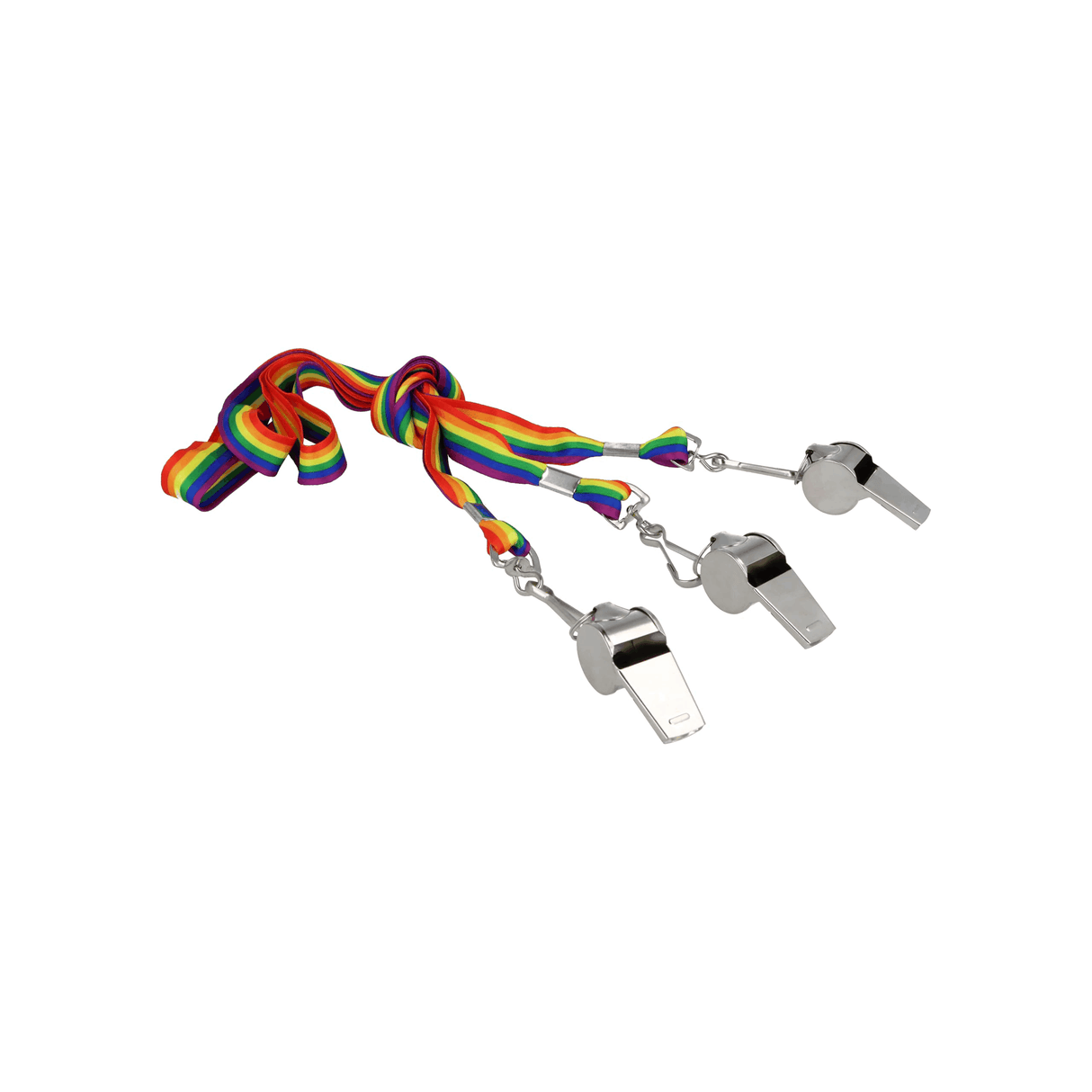 Metal Party Whistles with Rainbow Stripe 80cm Lanyard Cord Wholesale