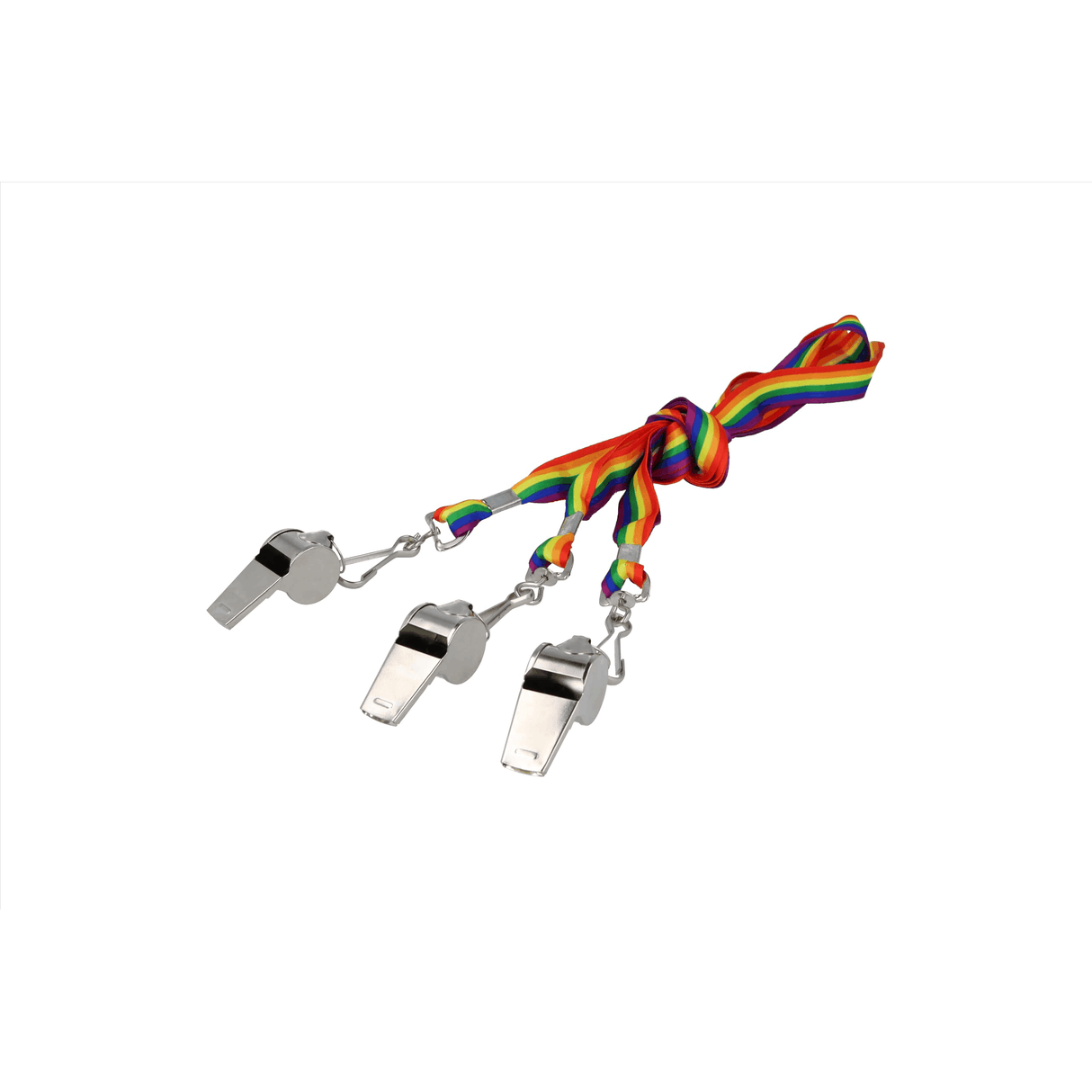 Metal Party Whistles with Rainbow Stripe 80cm Lanyard Cord Wholesale