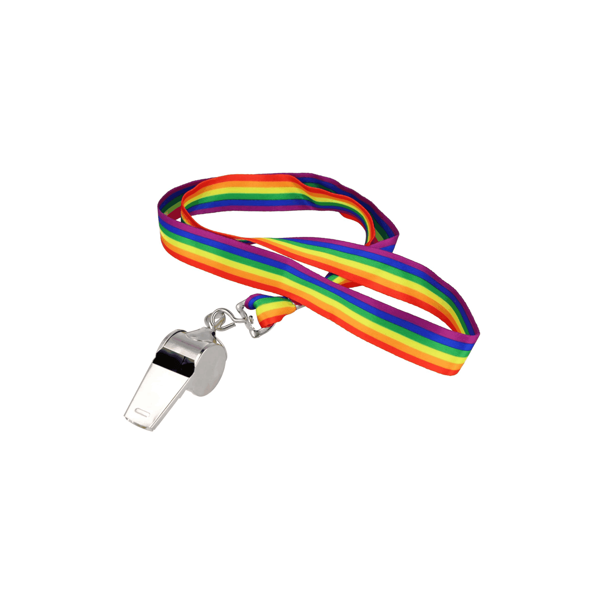 Metal Party Whistles with Rainbow Stripe 80cm Lanyard Cord Wholesale