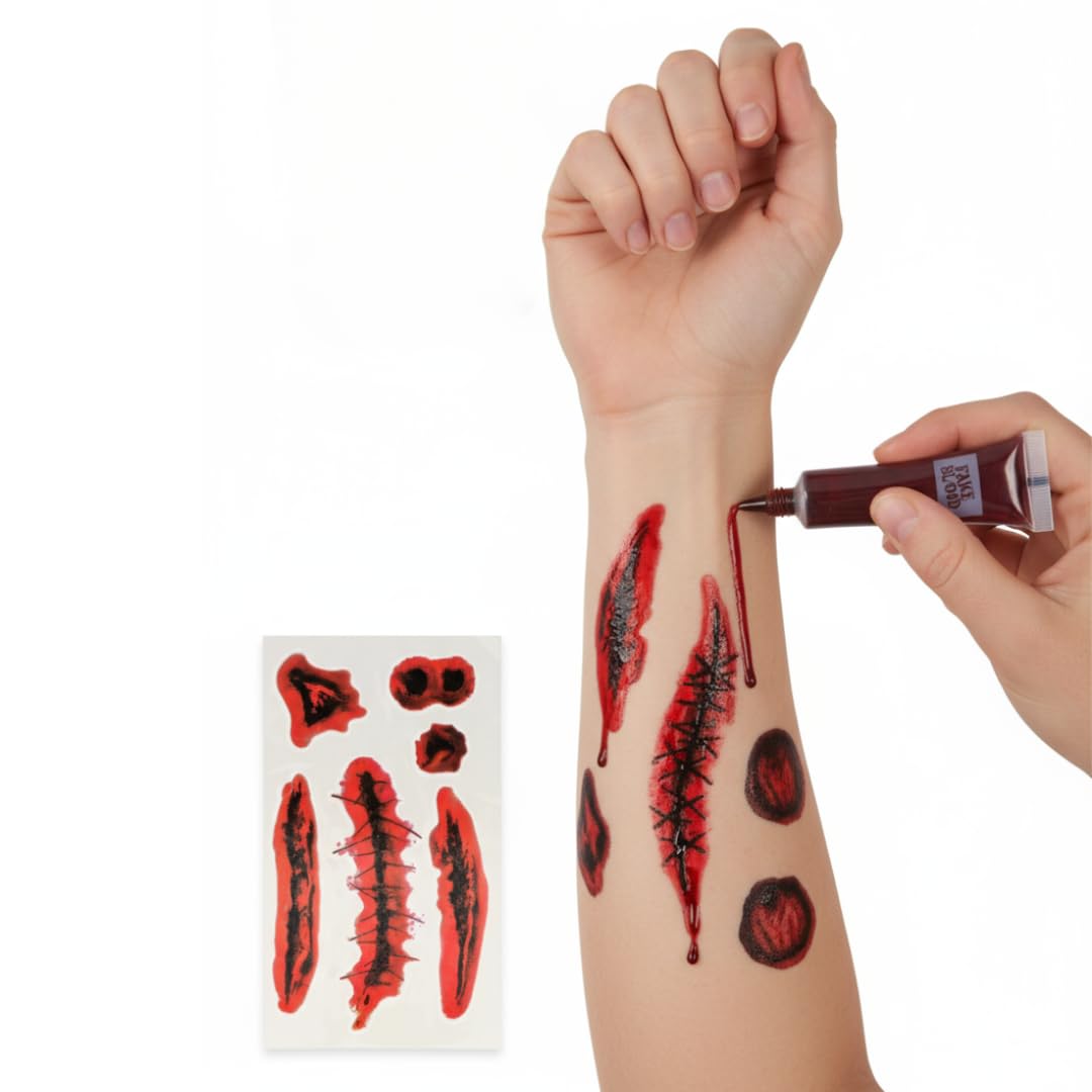 Fake Blood Kit with Realistic Scar Tattoos Quantities of 12 Wholesale