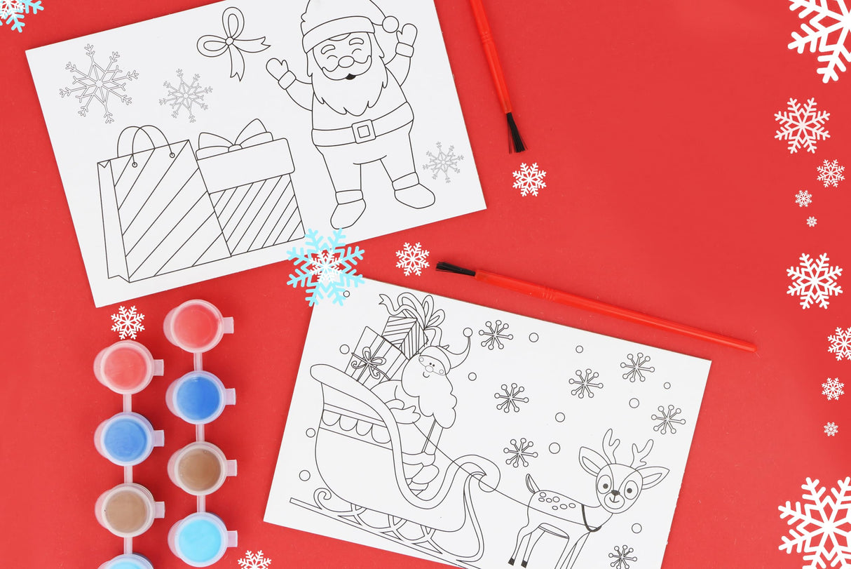 Christmas Mini Painting Party Favour Sets with Plastic Easel and Canvas Colouring Card Craft Activity Kit for Kids 2 Designs Xmas Party Supplies for Boys and Girls