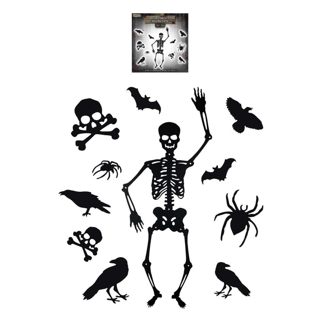HENBRANDT hanging skeleton with decorative cutouts, Halloween decorations set, black, 95cm.