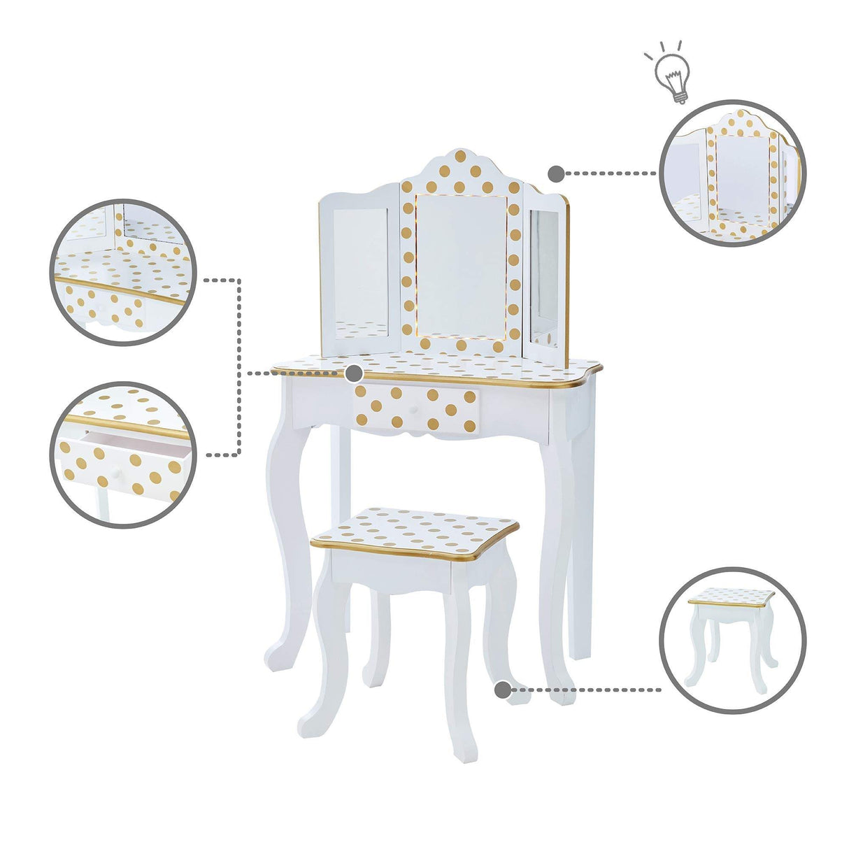 Fantasy Fields By Teamson Gisele Play Dressing Table/Vanity Set LED Light Whi... - TC Toys