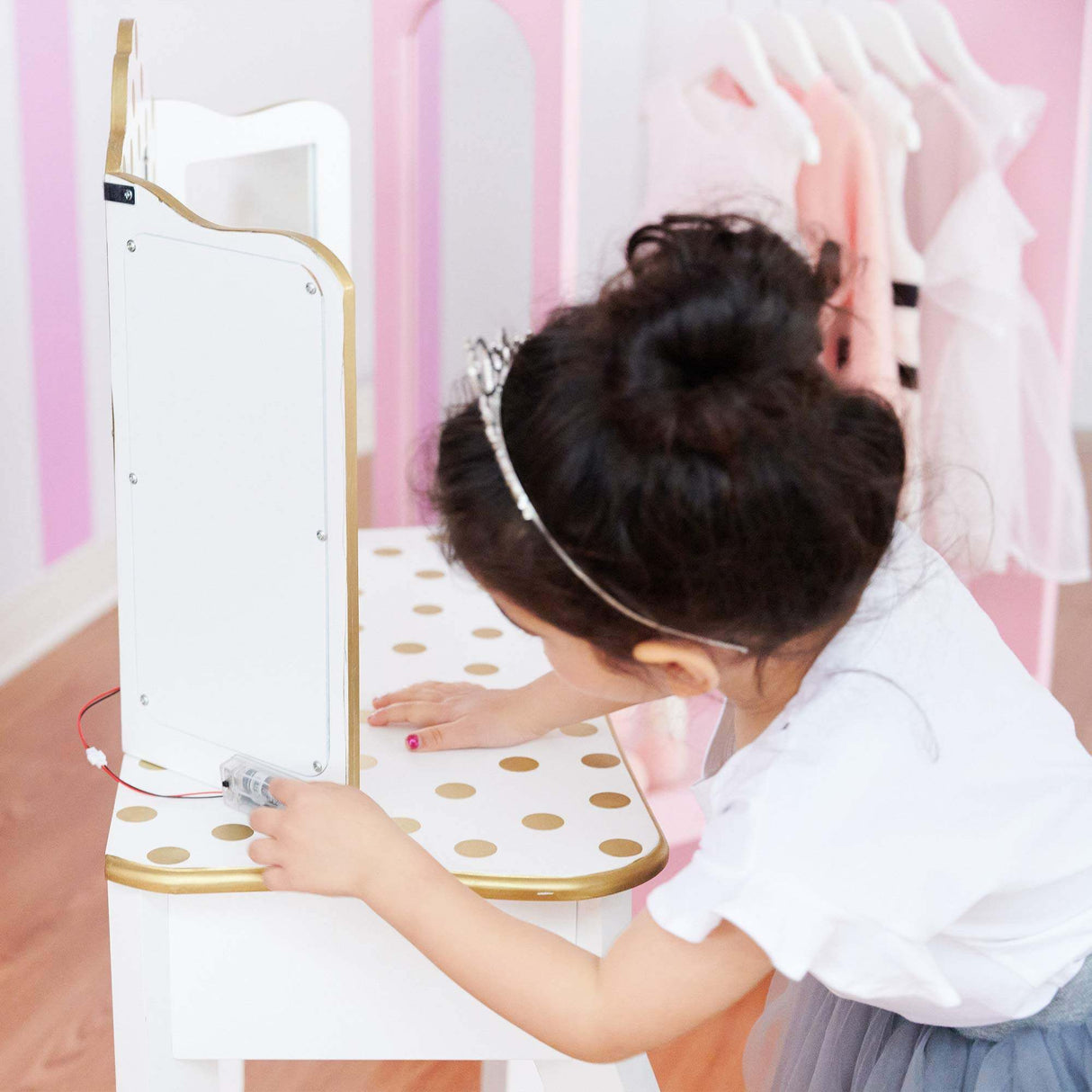 Fantasy Fields By Teamson Gisele Play Dressing Table/Vanity Set LED Light Whi... - TC Toys