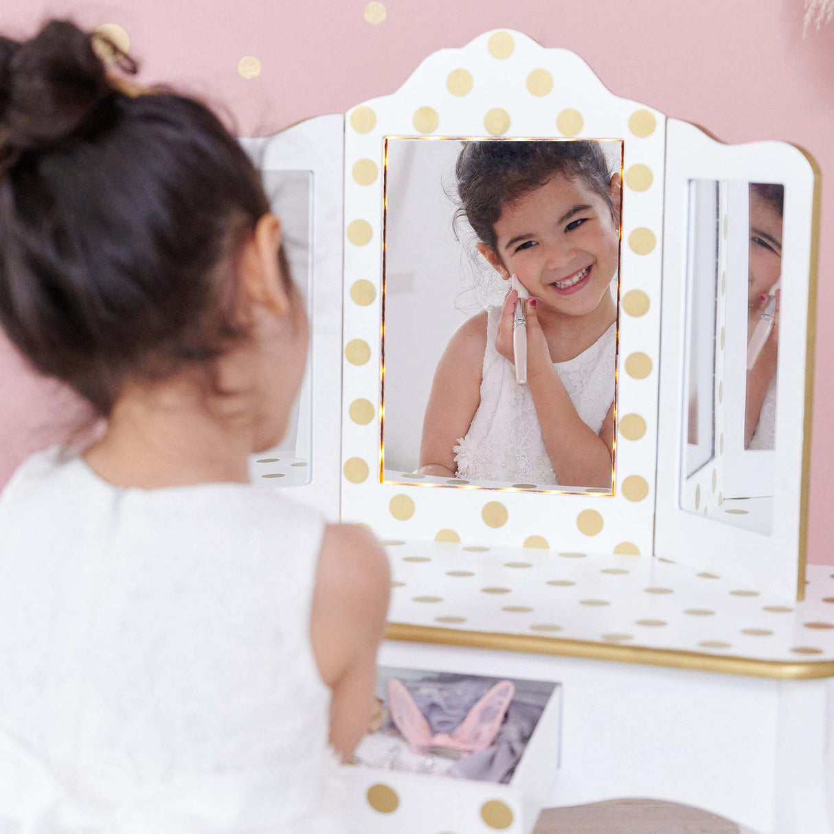 Fantasy Fields By Teamson Gisele Play Dressing Table/Vanity Set LED Light Whi... - TC Toys