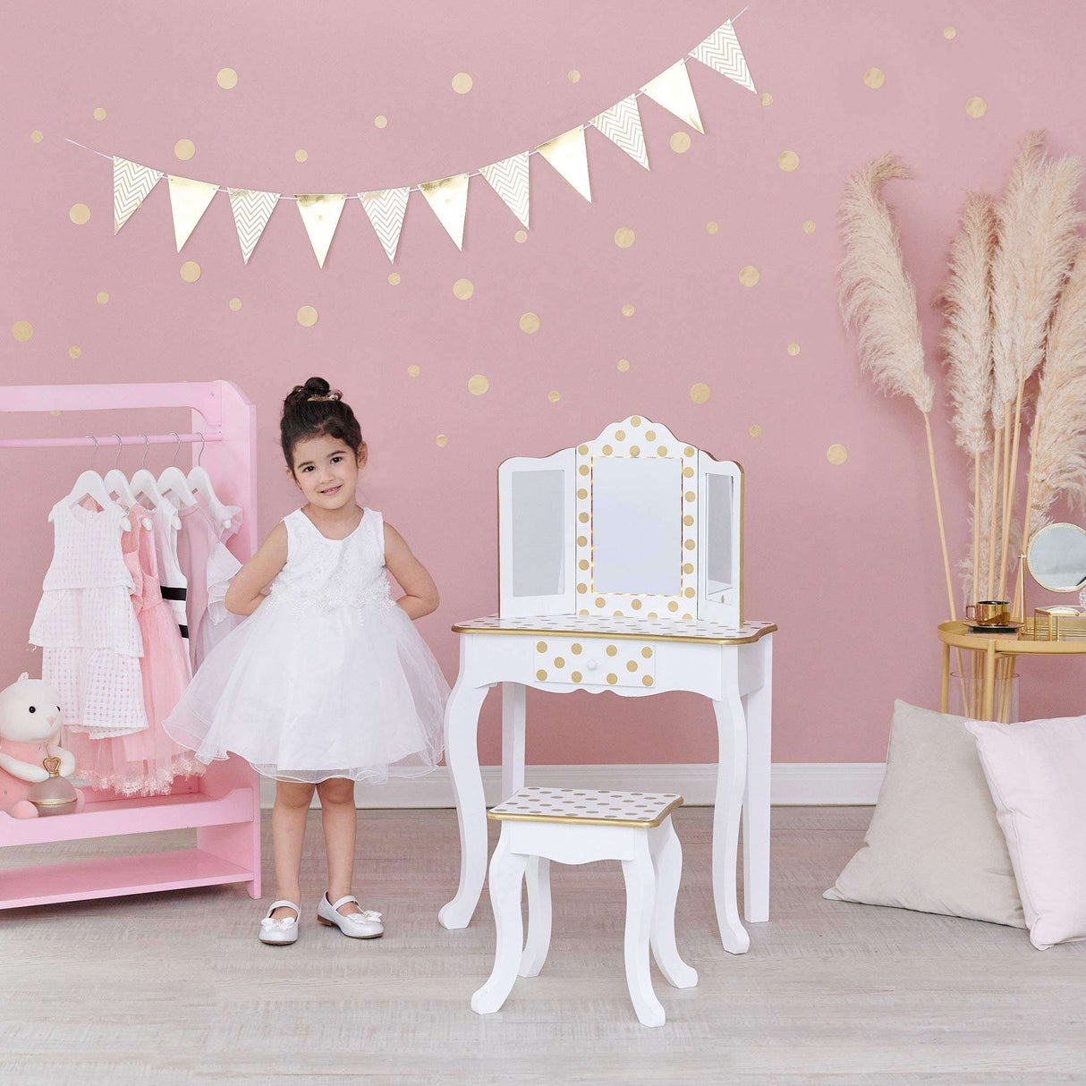 Fantasy Fields By Teamson Gisele Play Dressing Table/Vanity Set LED Light Whi... - TC Toys