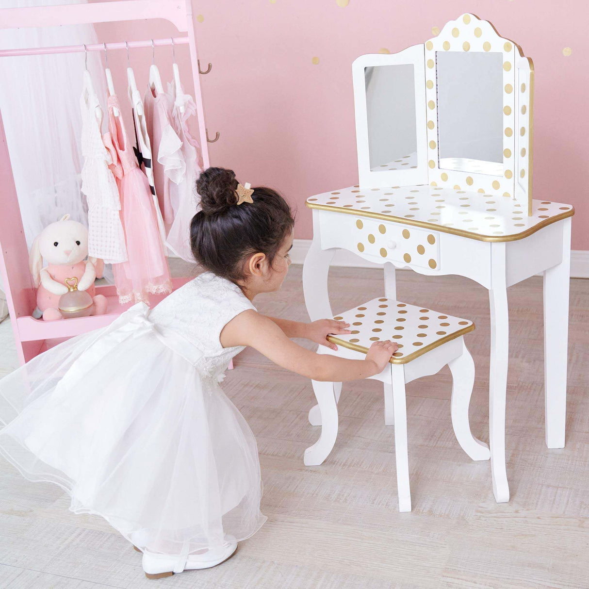 Fantasy Fields By Teamson Gisele Play Dressing Table/Vanity Set LED Light Whi... - TC Toys