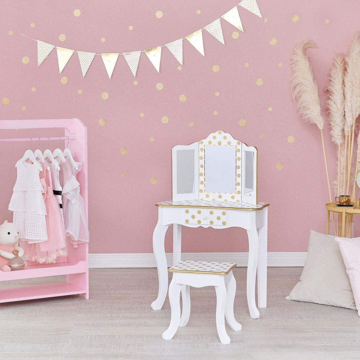 Fantasy Fields By Teamson Gisele Play Dressing Table/Vanity Set LED Light Whi... - TC Toys