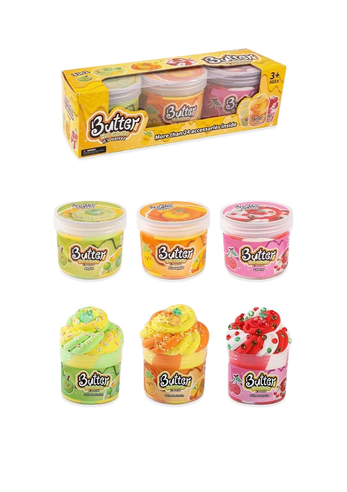 3 Pack Butter Slime Scented Fruits 45g Quantities of 4