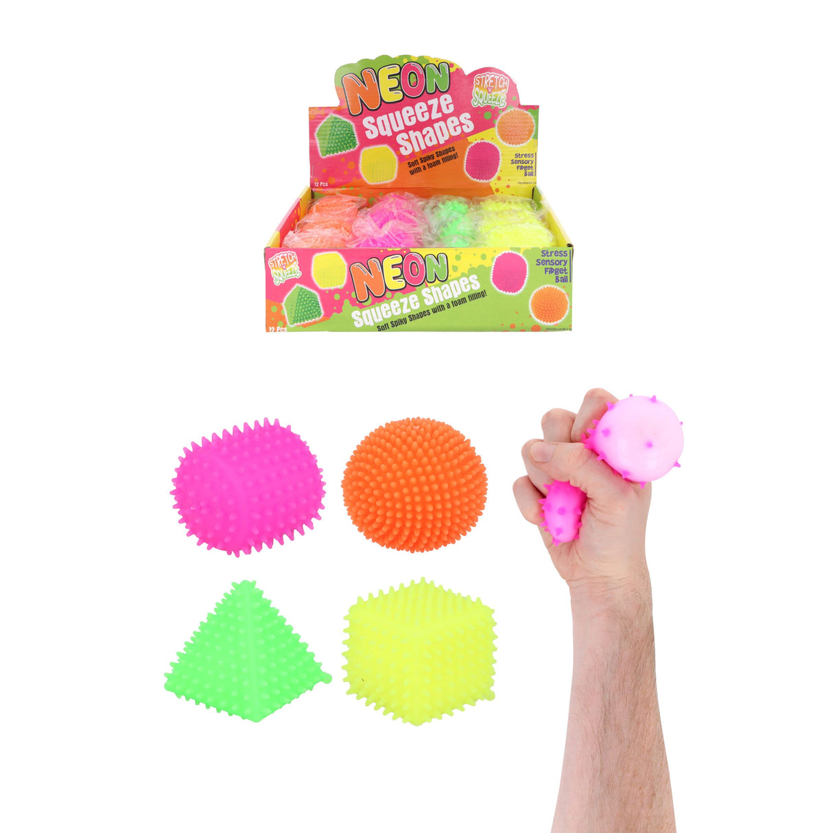 Spikey Neon Squishy Shapes (7cm) Quantities of 12 Wholesale
