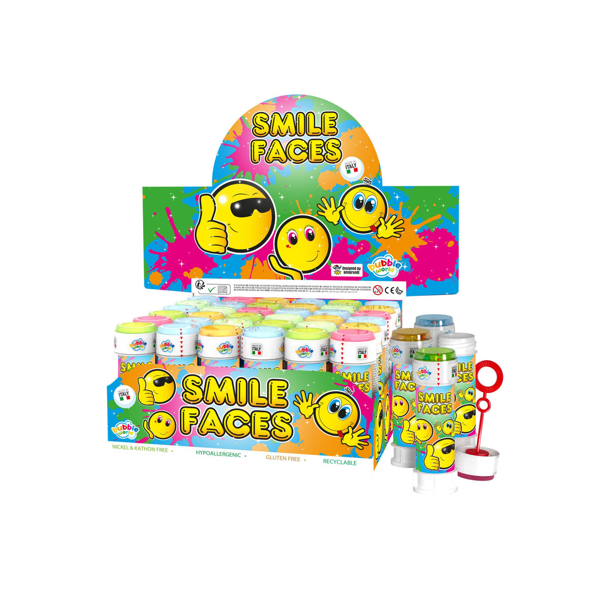 Smiley Face Bubble Tub with Wand - Pack of 1 (60ml) Quantities of 36 Wholesale