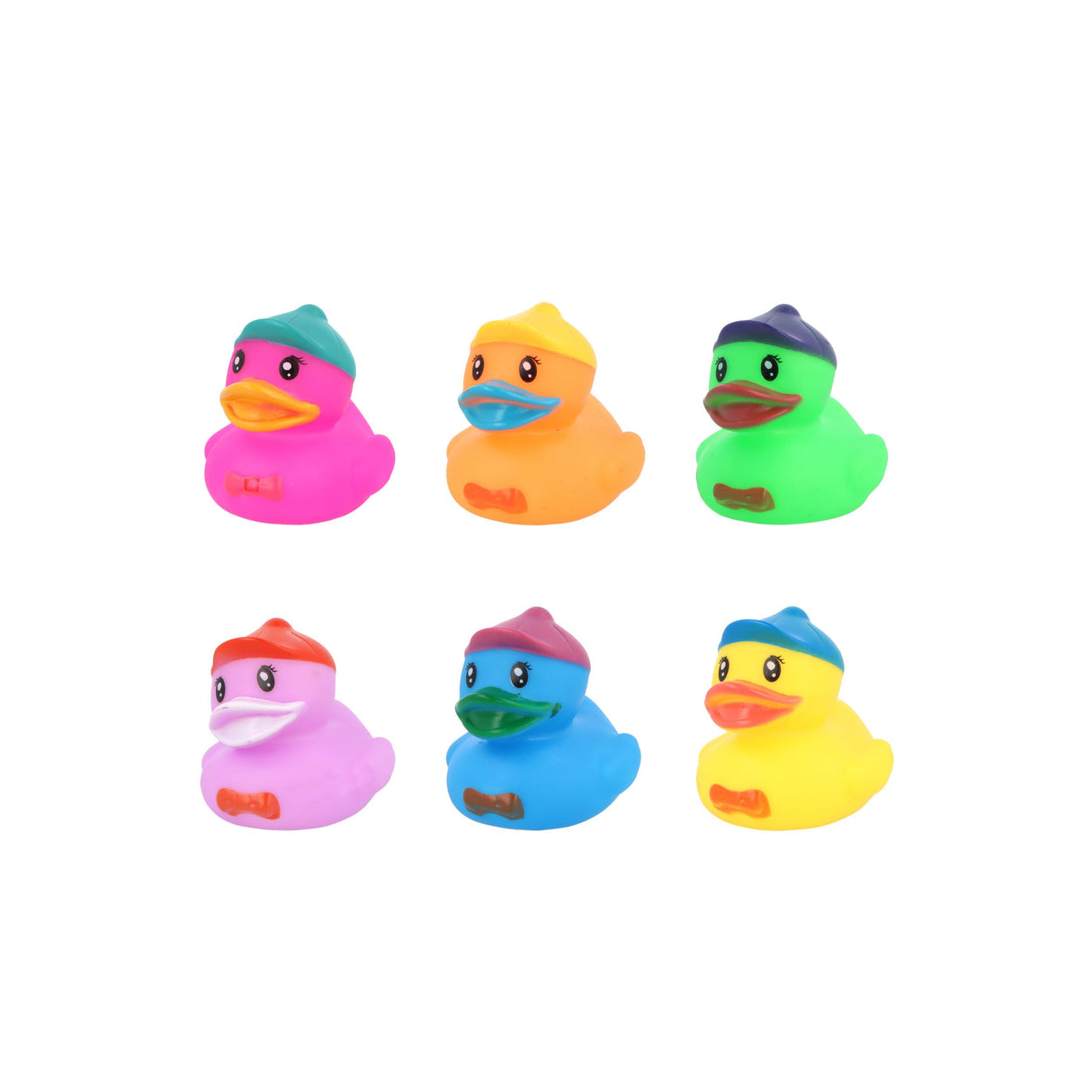 Mini Neon Rubber Ducks in Caps (5cm) Wholesale