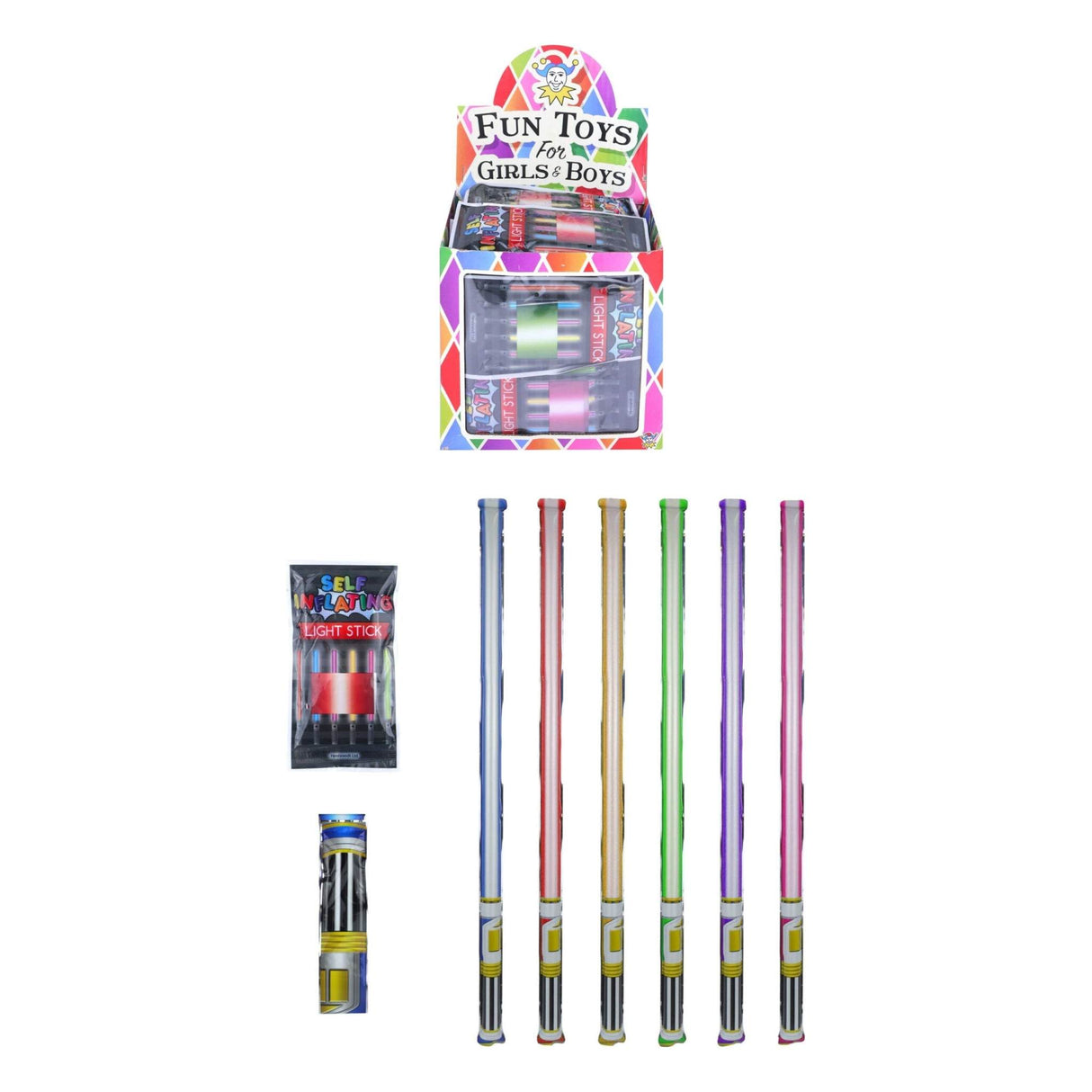 Self Inflating Light Stick (70.4x3cm) 6 Assorted Colours Wholesale