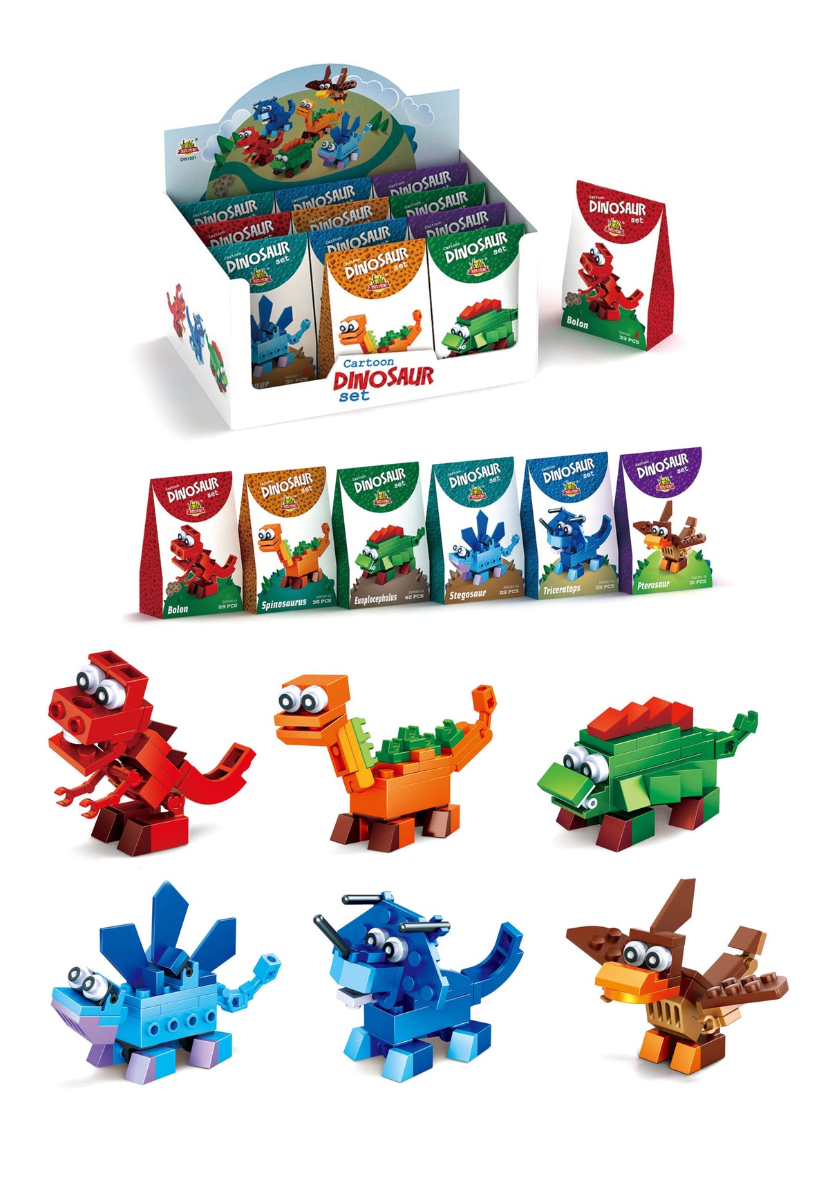 Dinosaur Block Kits 6 Assorted Designs Quantities of 12