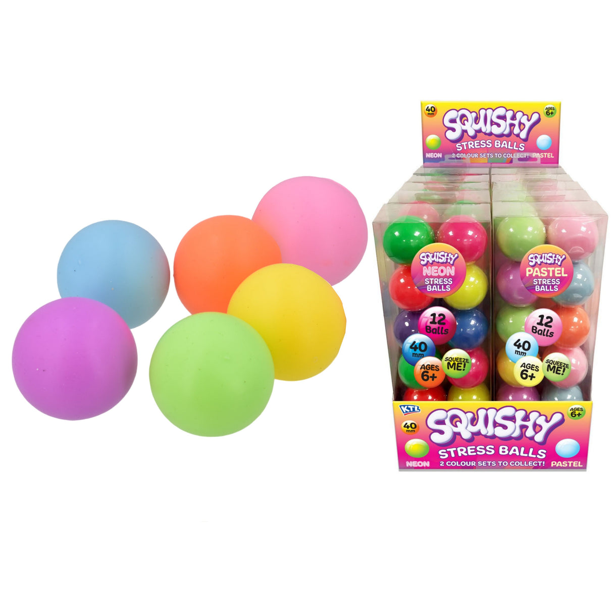12 Piece x4cm Squishy Balls Acetate Box - Quantities of 12 Wholesale