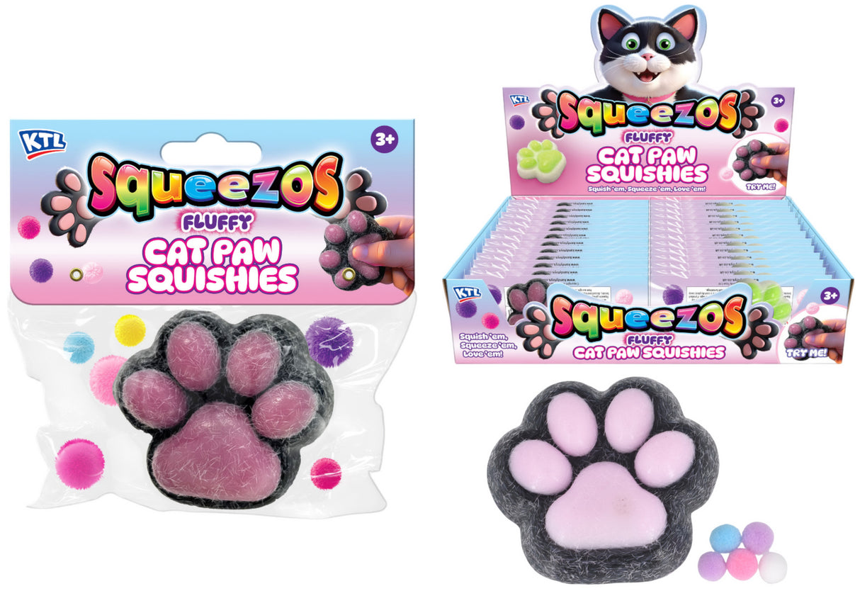 Squishy Cats Paw With Bobbles - Bag/Header Quantities of 24