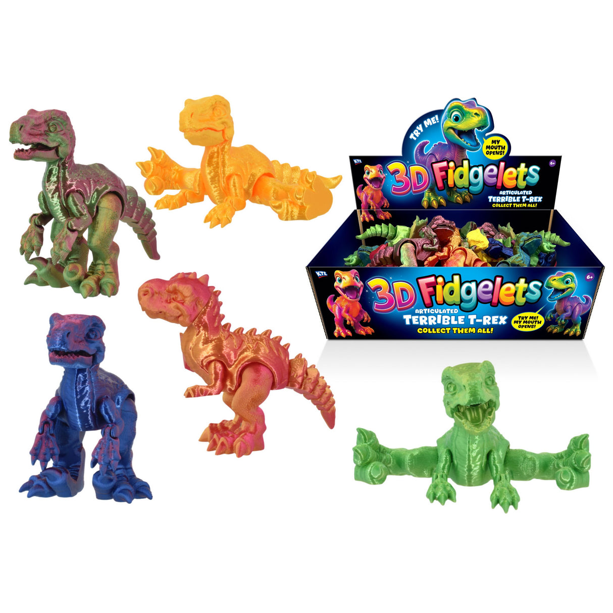 3d Fidgelets T-Rex Dinosaurs Quantities of 12 Wholesale
