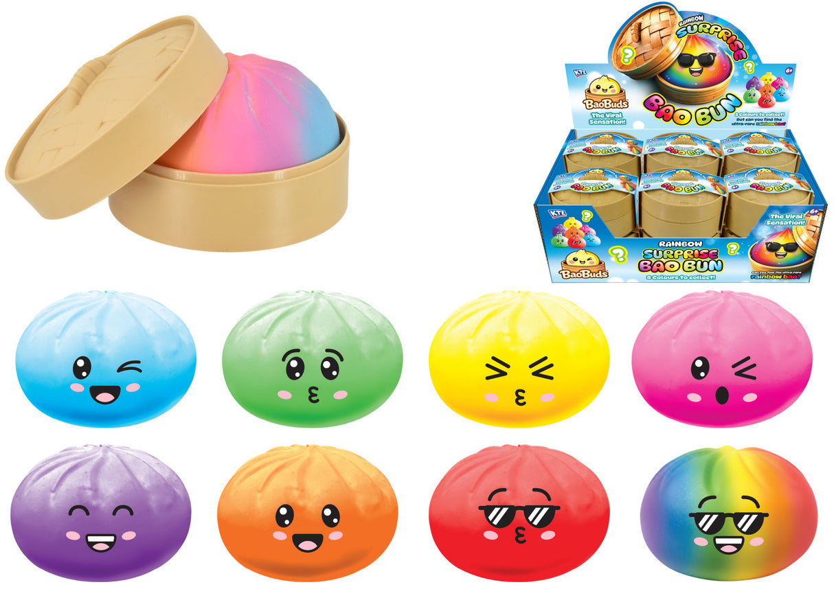 Rainbow Squishy Bao Bun In Dumpling Case Quantities of 12
