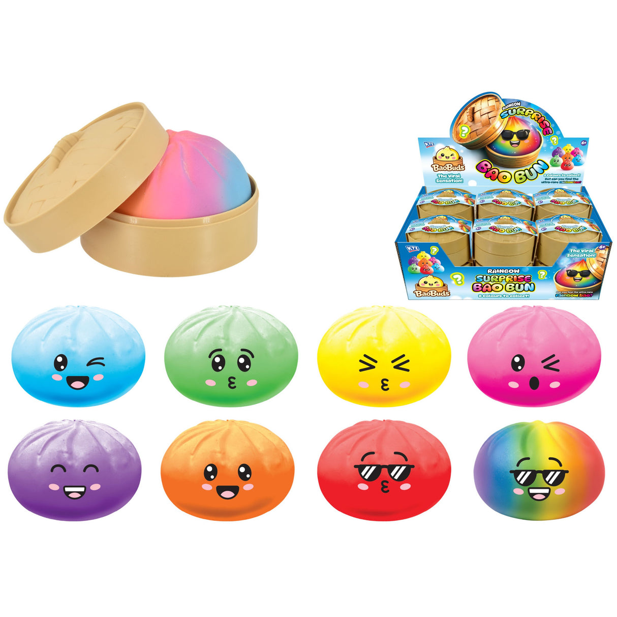 Rainbow Squishy Bao Bun In Dumpling Case Quantities of 12 Wholesale