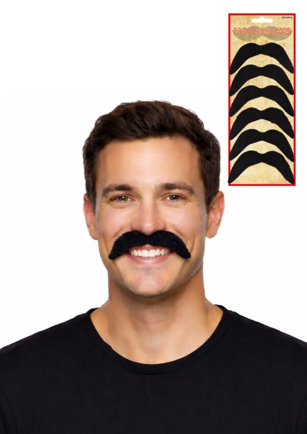 6 Piece Black Moustache Set Quantities of 12