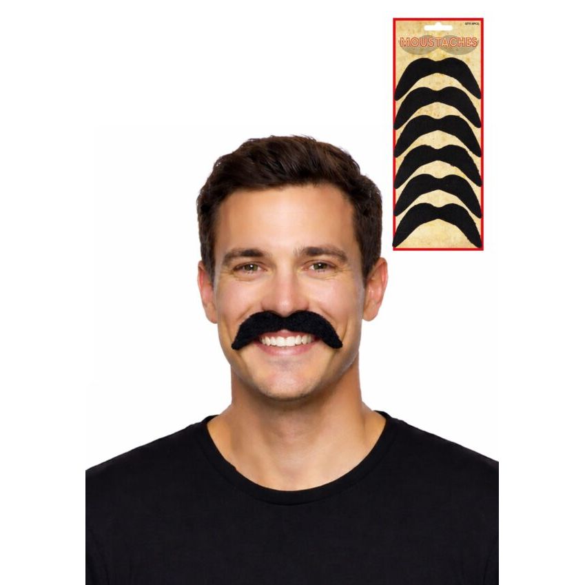 6 Piece Black Moustache Set Quantities of 12 Wholesale