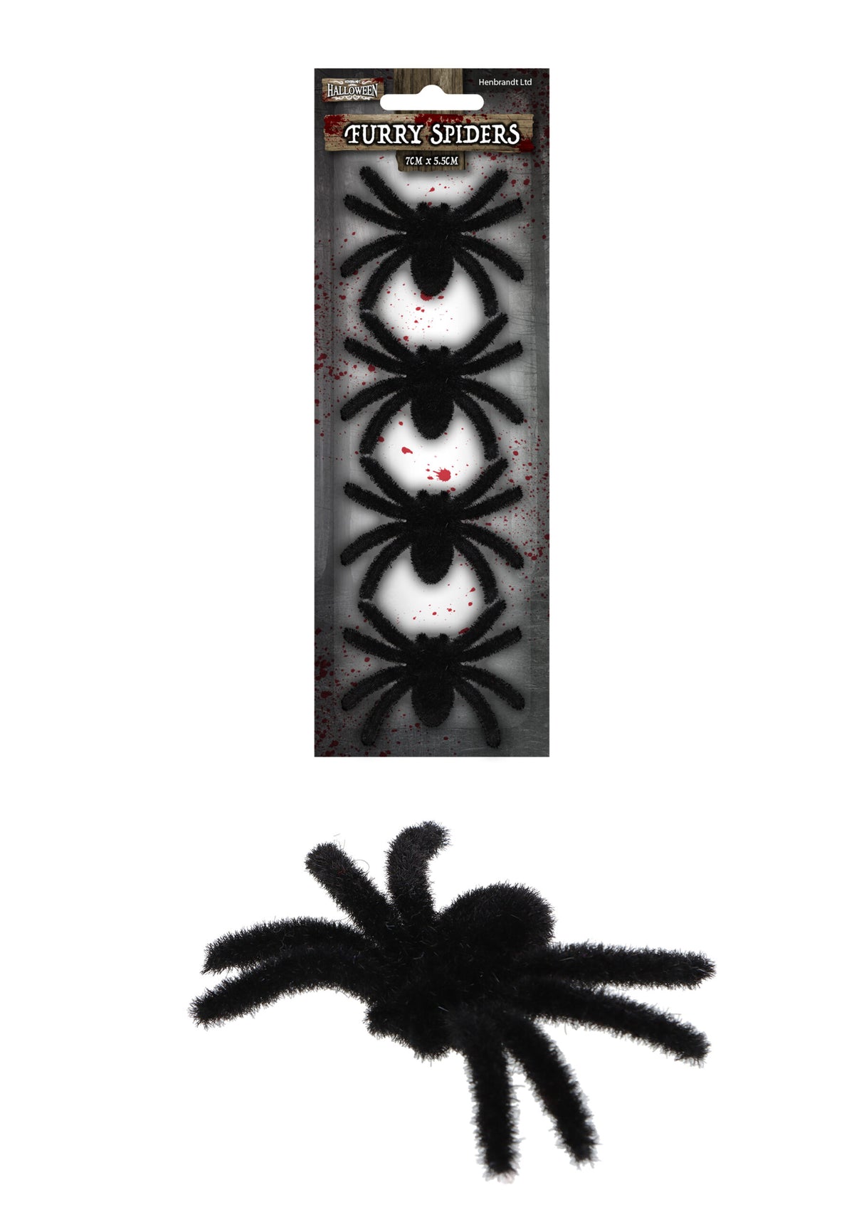 Small Furry Spiders 4-Pack (7cm x 5.5cm) Quantities of 12