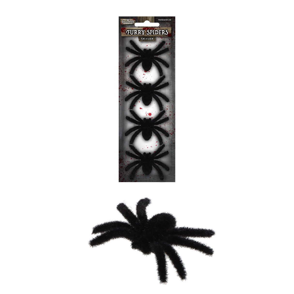 Small Furry Spiders 4-Pack (7cm x 5.5cm) Quantities of 12 Wholesale