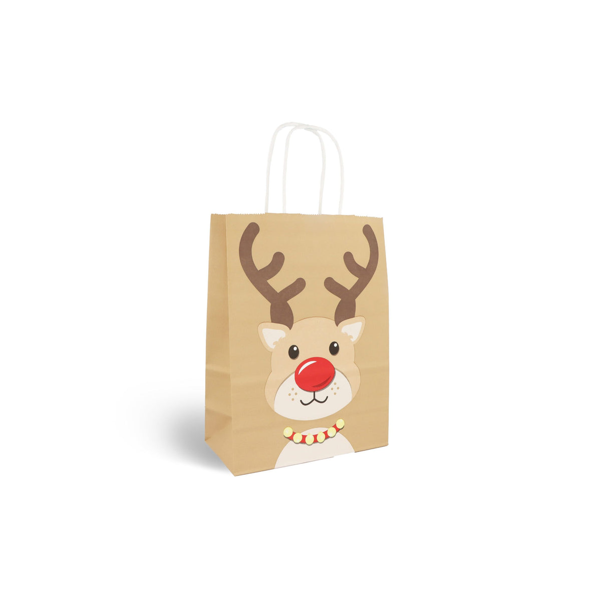 Reindeer Christmas Paper Bag with Handles (16 x 22 x 8cm) Quantities of 48 Wholesale