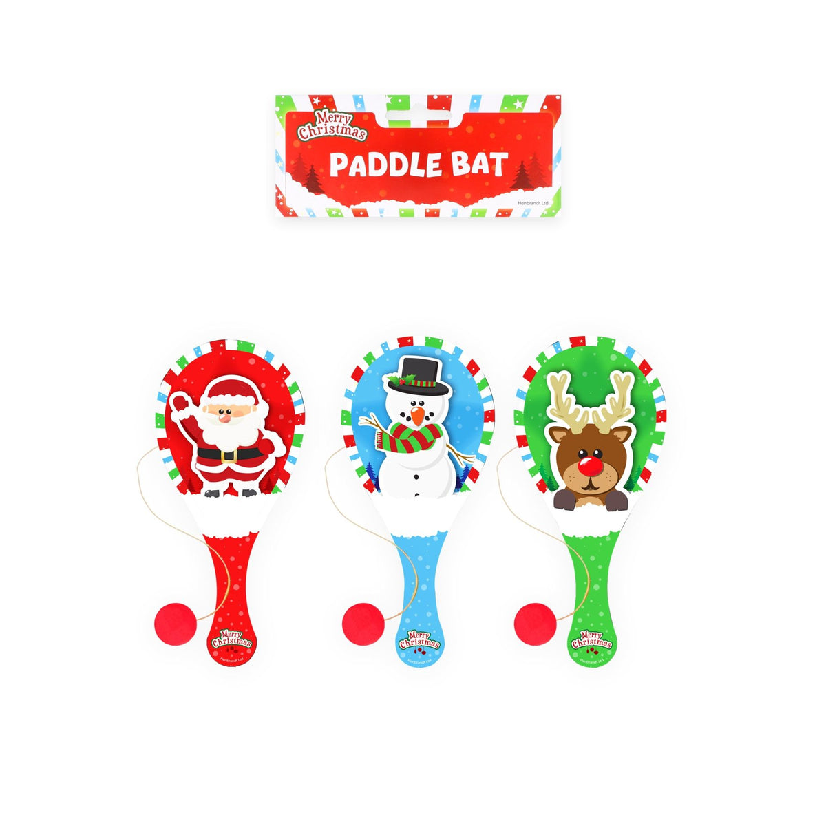 Christmas Paddle Bat Wooden 22cm Quantities of 24