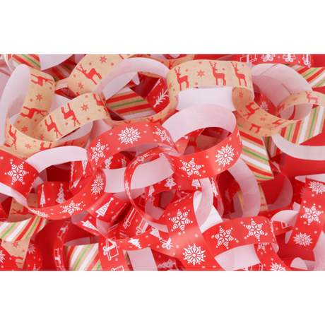 Christmas paper chains DIY decoration set with festive patterns.