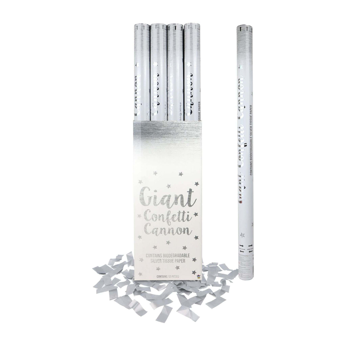 Silver Confetti Cannon (80cm) Quantities of 12 Wholesale