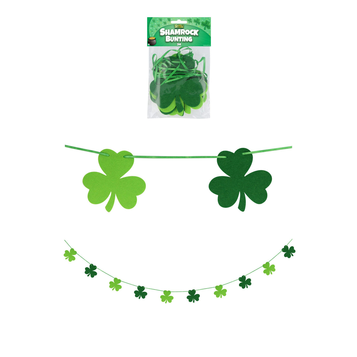 Irish Shamrock Felt Bunting (3m) Quantities of 12 Wholesale