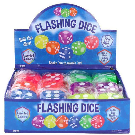 Light up Sensory Dice in assorted colors with flashing lights for interactive play.