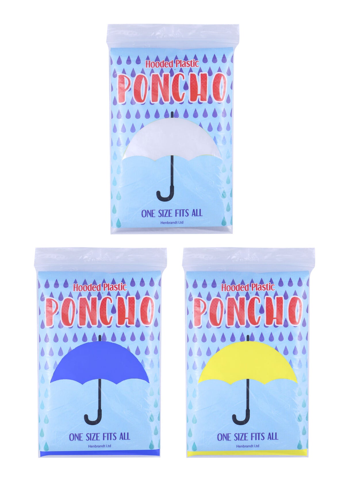 Hooded Plastic Poncho in 3 Assorted Colours Quantities of 20
