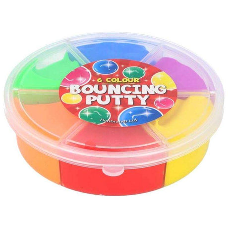Bouncing putty 6 tone tub with vibrant colors for creative play.