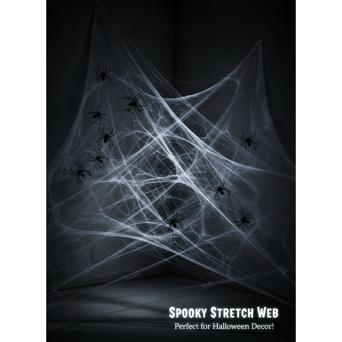 White Spiders Web (40g) with 5 Plastic Spiders Quantities of 12 Wholesale