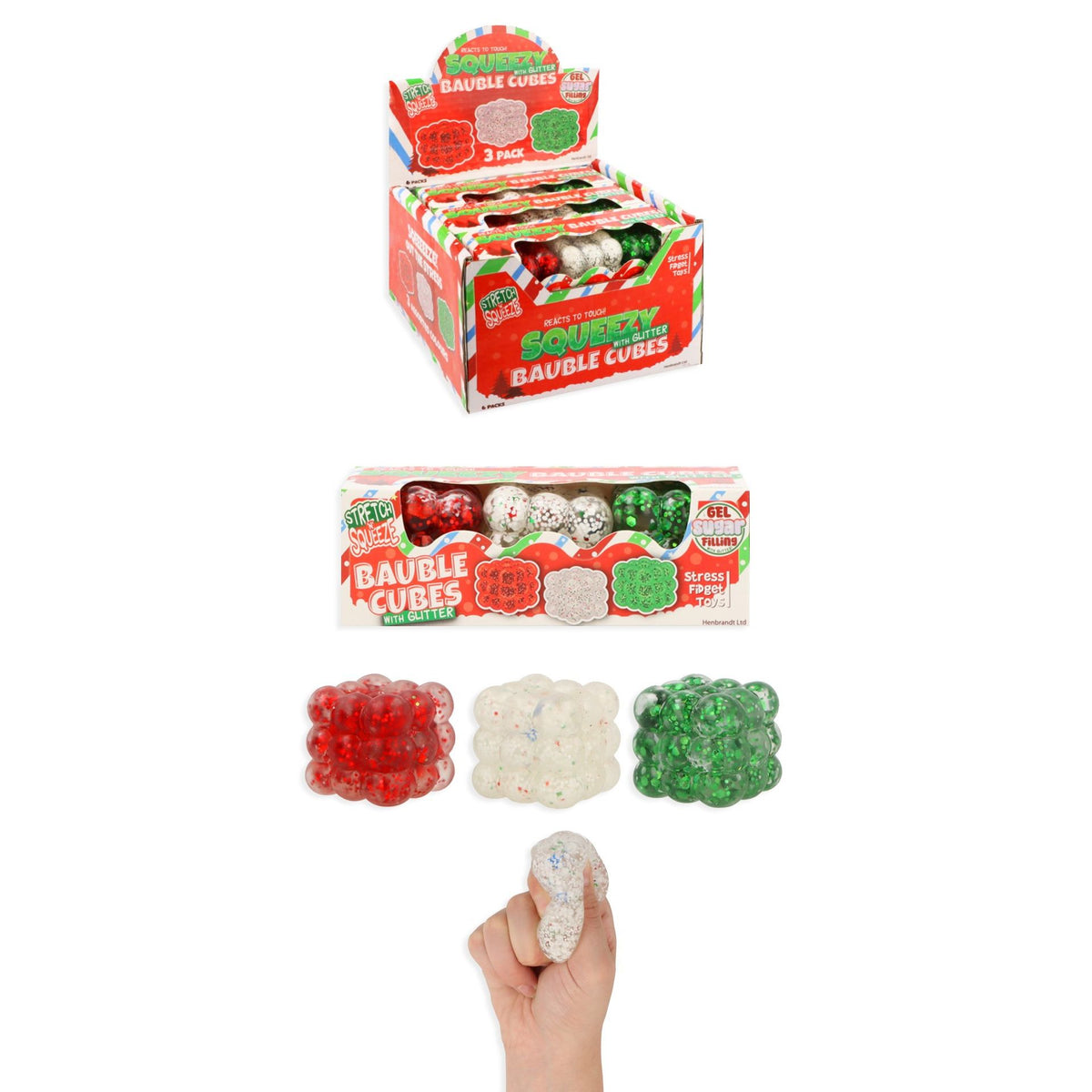 Pack of 3 Squeeze Bauble Christmas Cubes 60g Quantities of 6