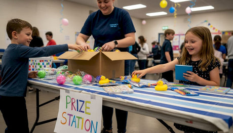 Children picking party prize toys from table