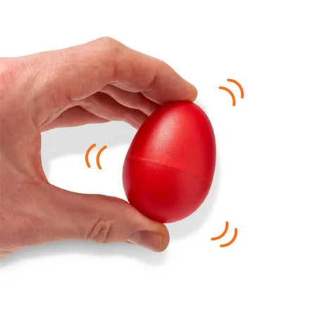 Hand holding a colorful rattling egg sharker, designed for fun and practicality in the kitchen.