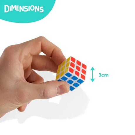 Magic Mini Puzzle Cube held in hand, measuring 3cm, enhancing problem-solving skills.