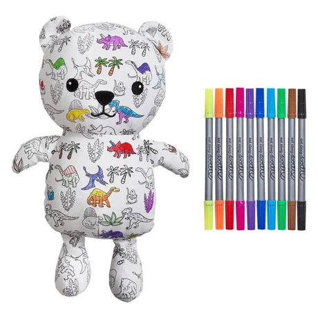 Colour in Dinosaur Artie Bear plush with washable markers for creative play.