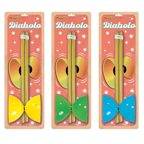 Diabolo set with 40cm wooden sticks in vibrant colors for juggling.