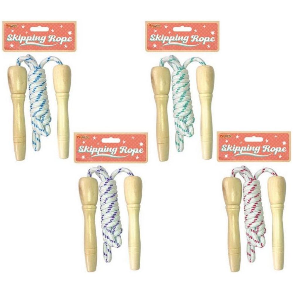 Wood handled skipping rope with natural wooden grips and 2m length, ideal for cardio workouts.